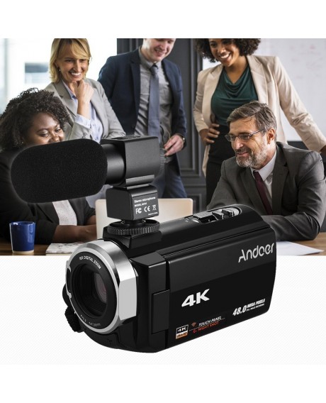 Andoer 4K HD Digital Video Camera Camcorder DV 16X Digital Zoom 3 Inch TouchScreen WiFi IR Night Vision with 2pcs Batteries + Stereo Condenser Microphone + 8X Telephoto Lens