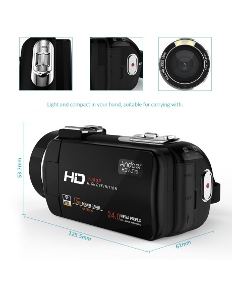 Andoer HDV-Z20 1080P Full HD 37mm 0.45× Wide Angle Lens Digital Zoom Camcorder
