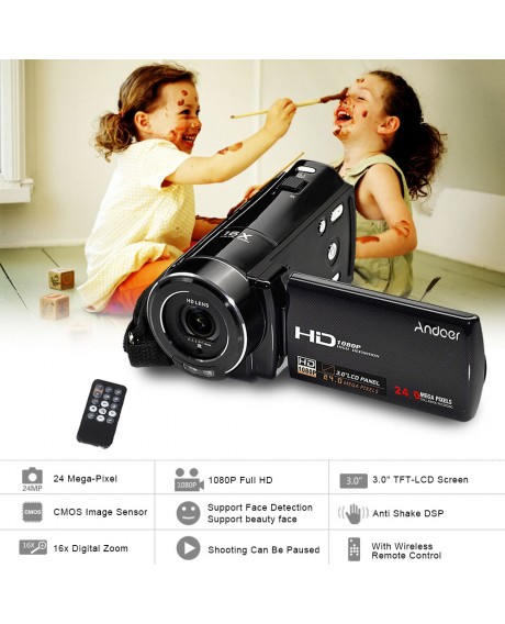 Andoer HDV-V7 1080P Full HD Digital Video Camera Camcorder Max. 24 Mega Pixels 16× Digital Zoom with 3.0