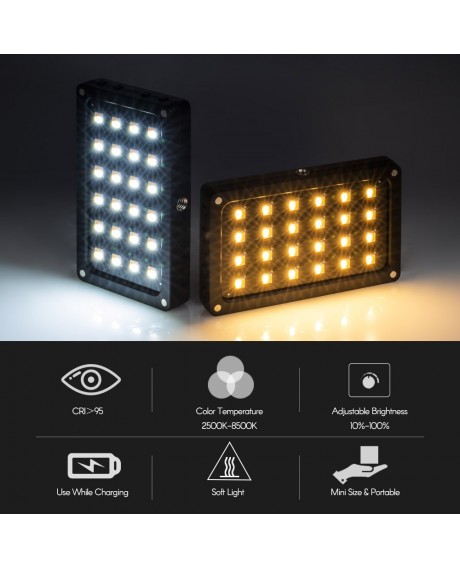 Viltrox RB08 Portable LED Fill-in Video Light Lamp 24pcs Beads Adjustable Brightness 2500K-8500K CRI 95+ with Display Screen Diffuser USB Charging Cable Hot Shoe Adapter for Studio Portrait Stii Life Photography Video Recording