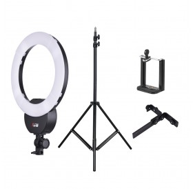FalconEyes FLC-55 16 Inch Fluorescent Video Ring Light Lamp 55W 5600K Studio Portrait Photography Lighting with White Filter  +  2m / 6.6ft Photo Studio Light Stand with 1/4