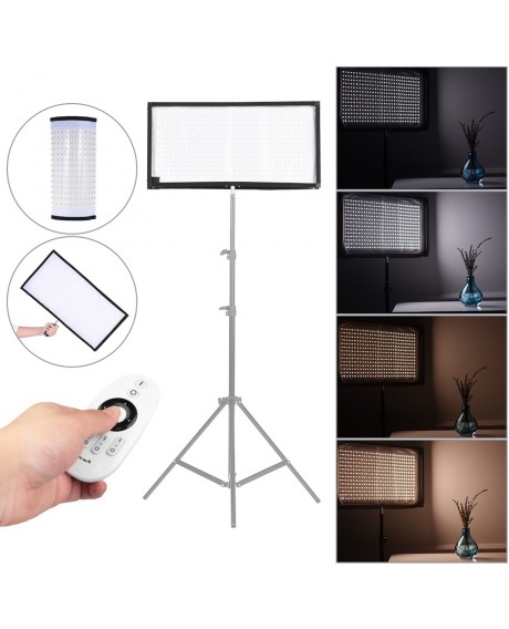 Travor FL-3060A LED Light Dual Color Temperature 3200K-5500K CRI90+ 85W Max.8000LM Flexible Cloth Roll-up Handheld LED Video Photography Film Fill-in Light Panel with Remote Control