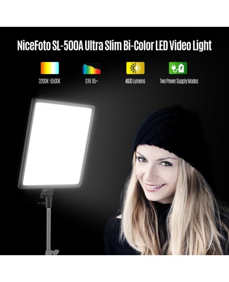 NiceFoto SL-500A Ultra Slim Bi-Color LED Video Light Photography Fill Light 3200K-6500K CRI 95+ Mobile APP Control for Video Recording Professional Studio Commercial Photography Wedding Photography Live Video