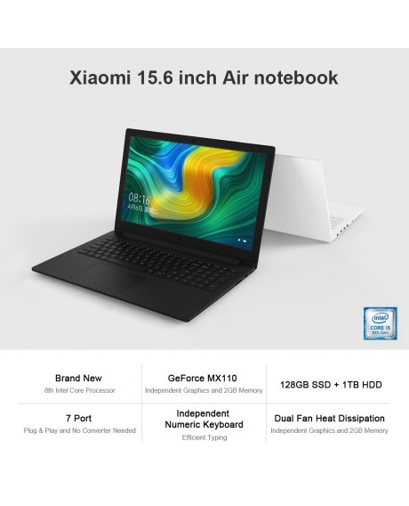 Xiaomi Mi Laptop Air Notebook 15.6 Inch Intel Core i5-8250U 4G DDR4 RAM 1T HDD + 128G SSD ROM NVIDIA GeForce MX110 2G GDDR5 Graphics Windows10(Grey)