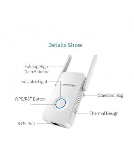 WiFi Range Extender 1200Mbps WiFi Repeater Wireless Signal Booster Antenna Wireless WiFi Extender
