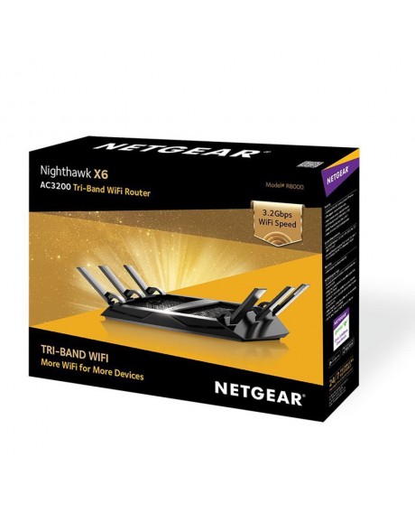 NETGEAR Nighthawk X6 AC3200 Tri-Band Gigabit WiFi Router (R8000) Compatible with Amazon Echo/Alexa.