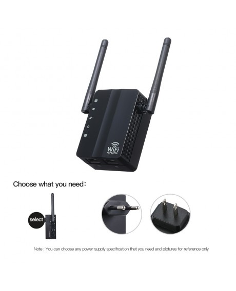 WiFi Repeater Wireless 300Mbps Router AP Mode WiFi Extender 2.4G Wireless Repeater (Black)